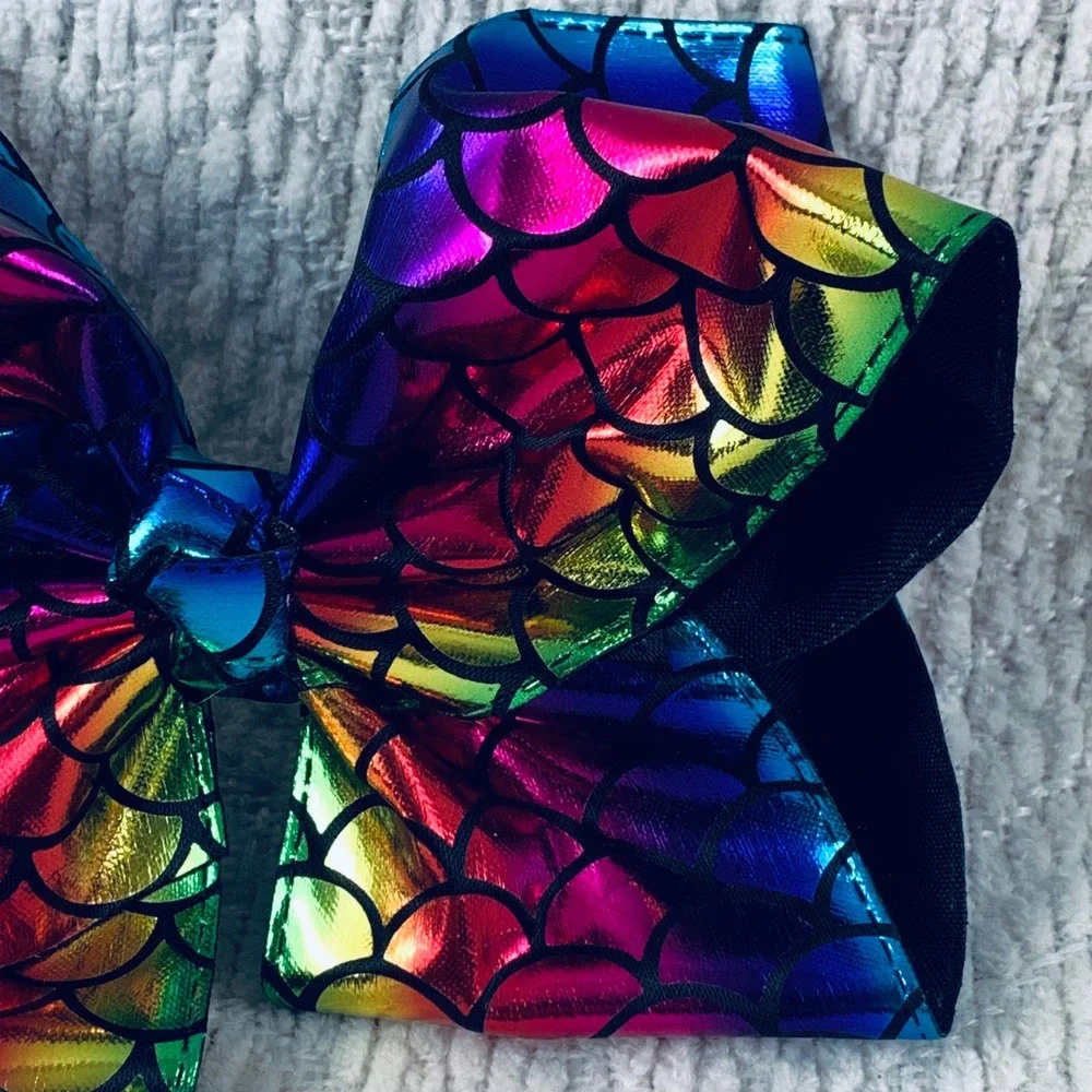 JoJo Siwa Hair Bow Girls Rainbow Mermaid Scale Metallic Oversized Alligator Clip